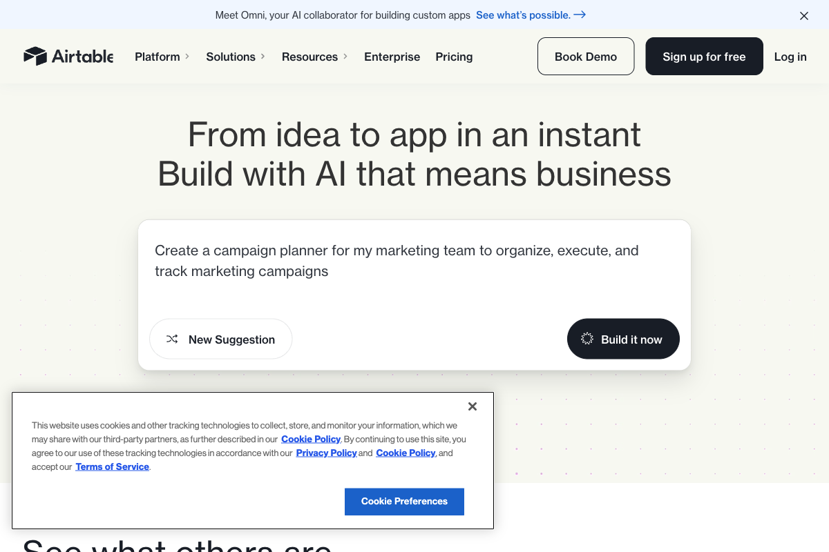 Airtable homepage