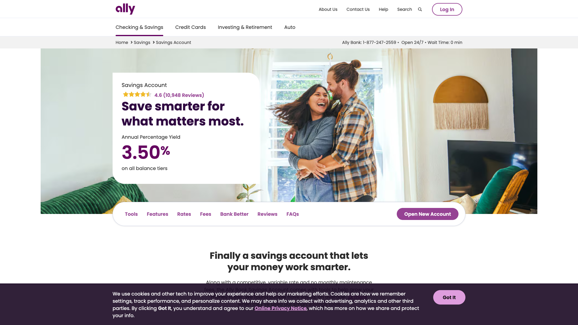 Ally Bank Online Savings homepage