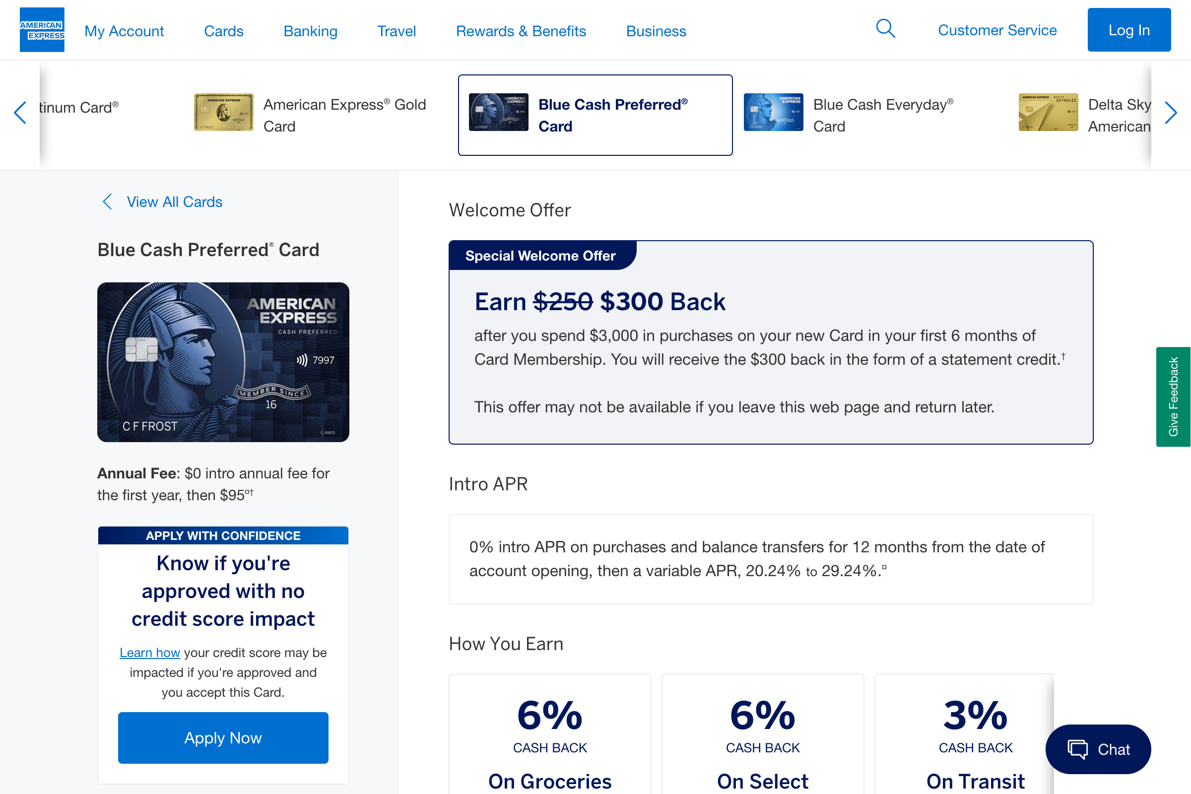 American Express Blue Cash Preferred homepage