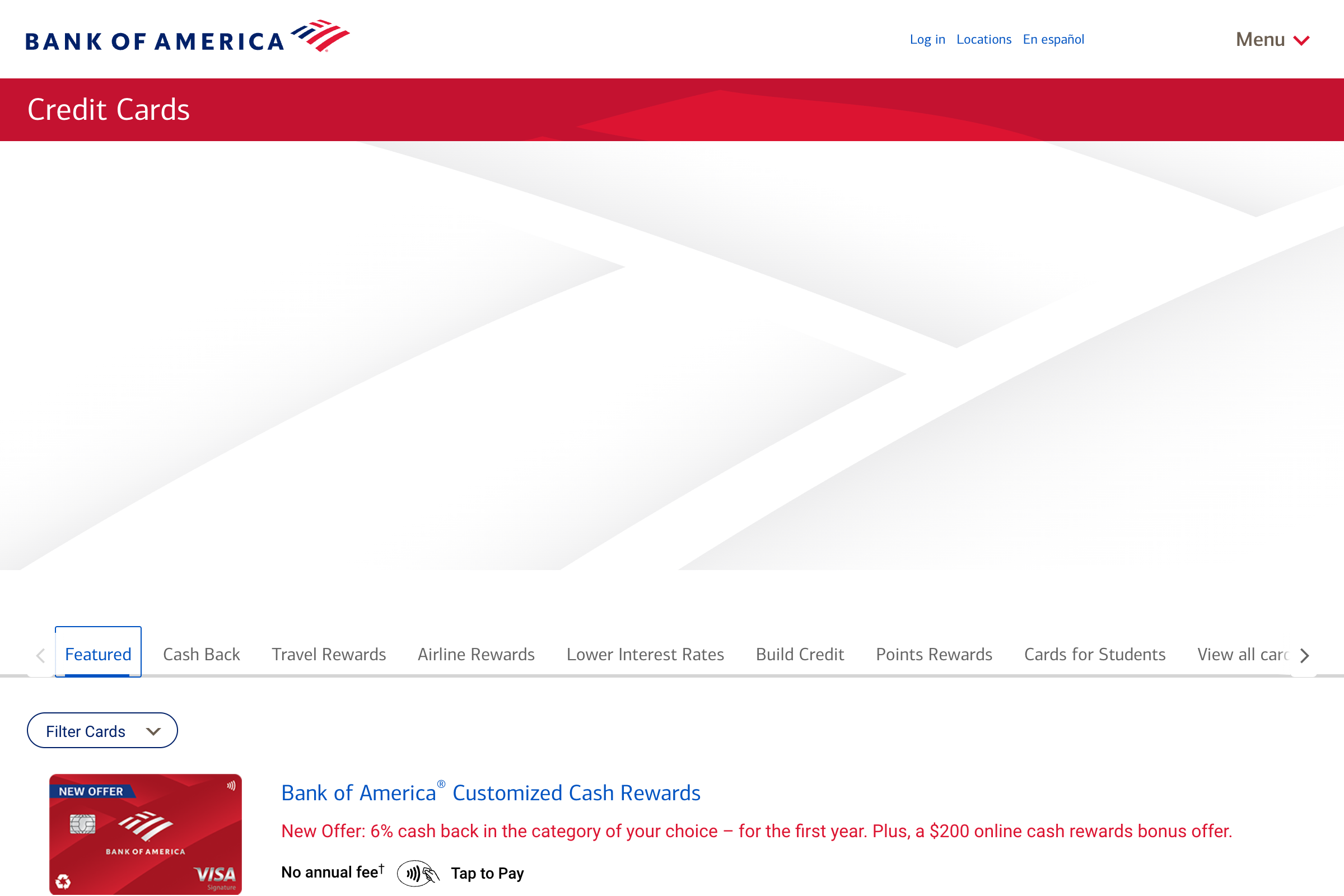 Bank of America homepage