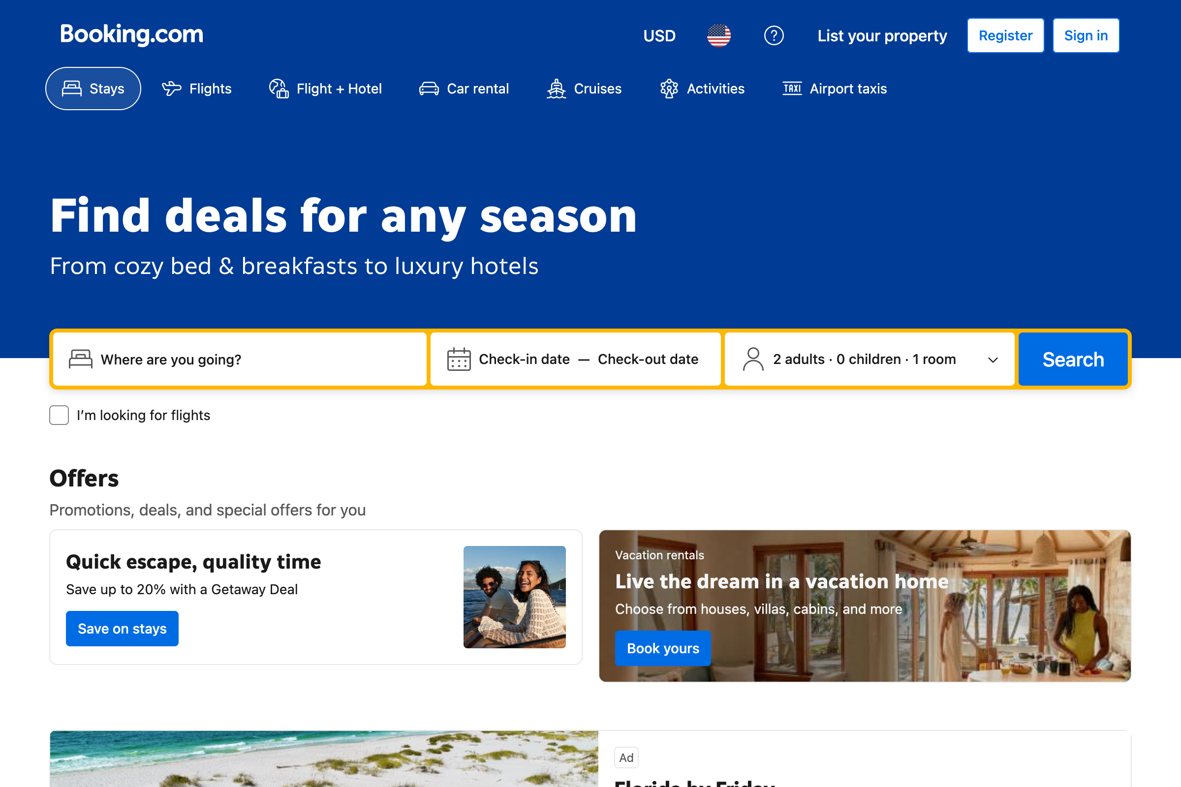 Booking.com homepage