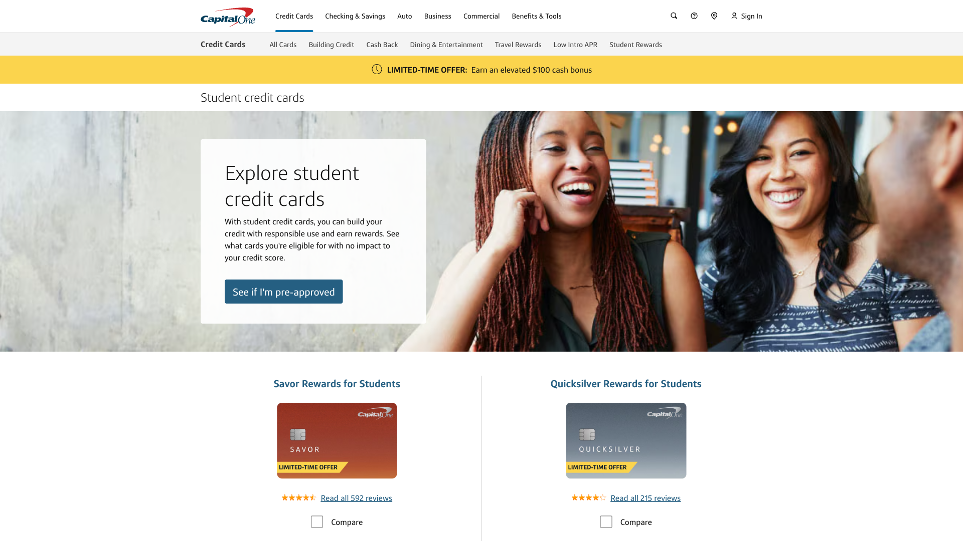 Capital One Journey Student homepage