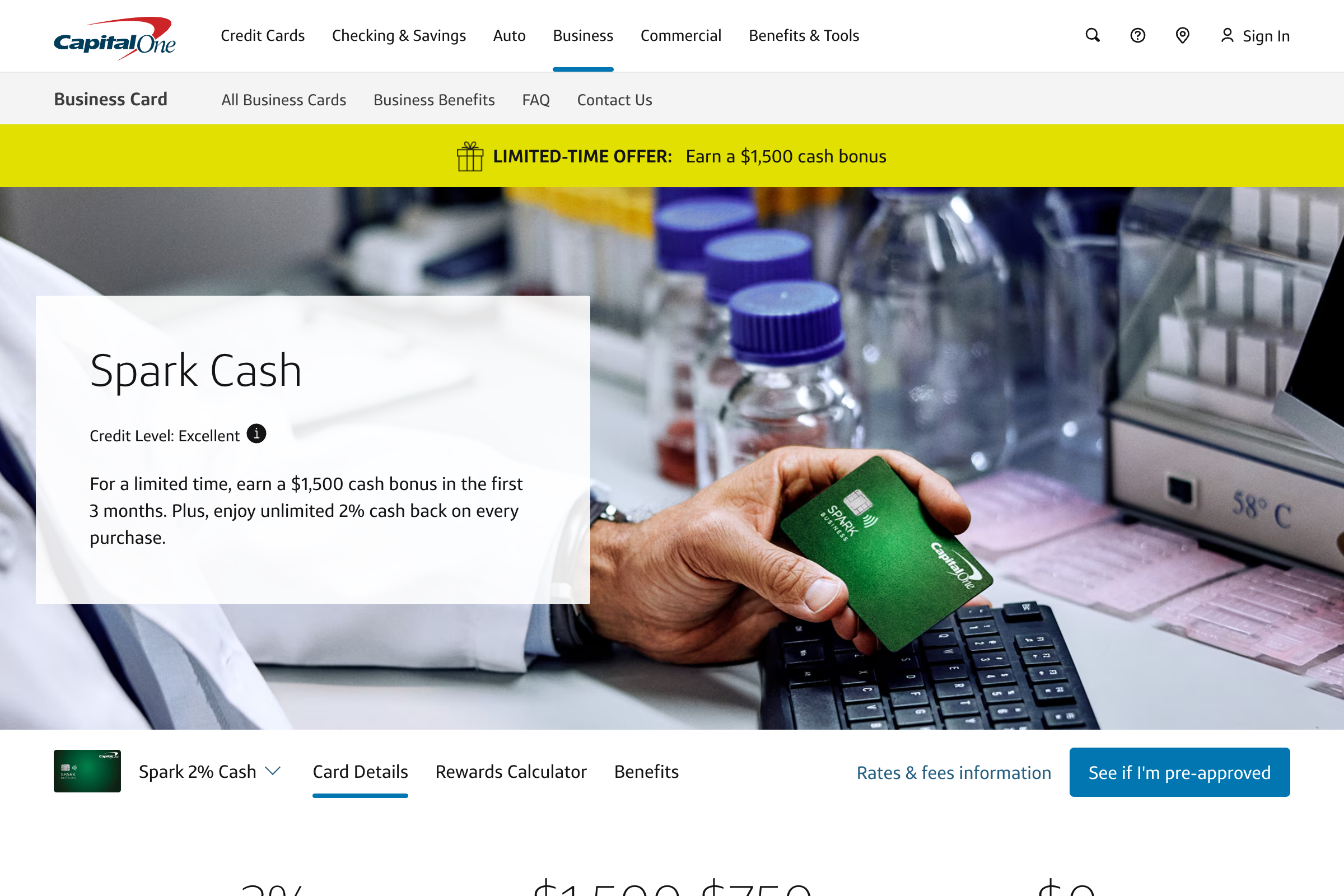 Capital One Spark Cash homepage