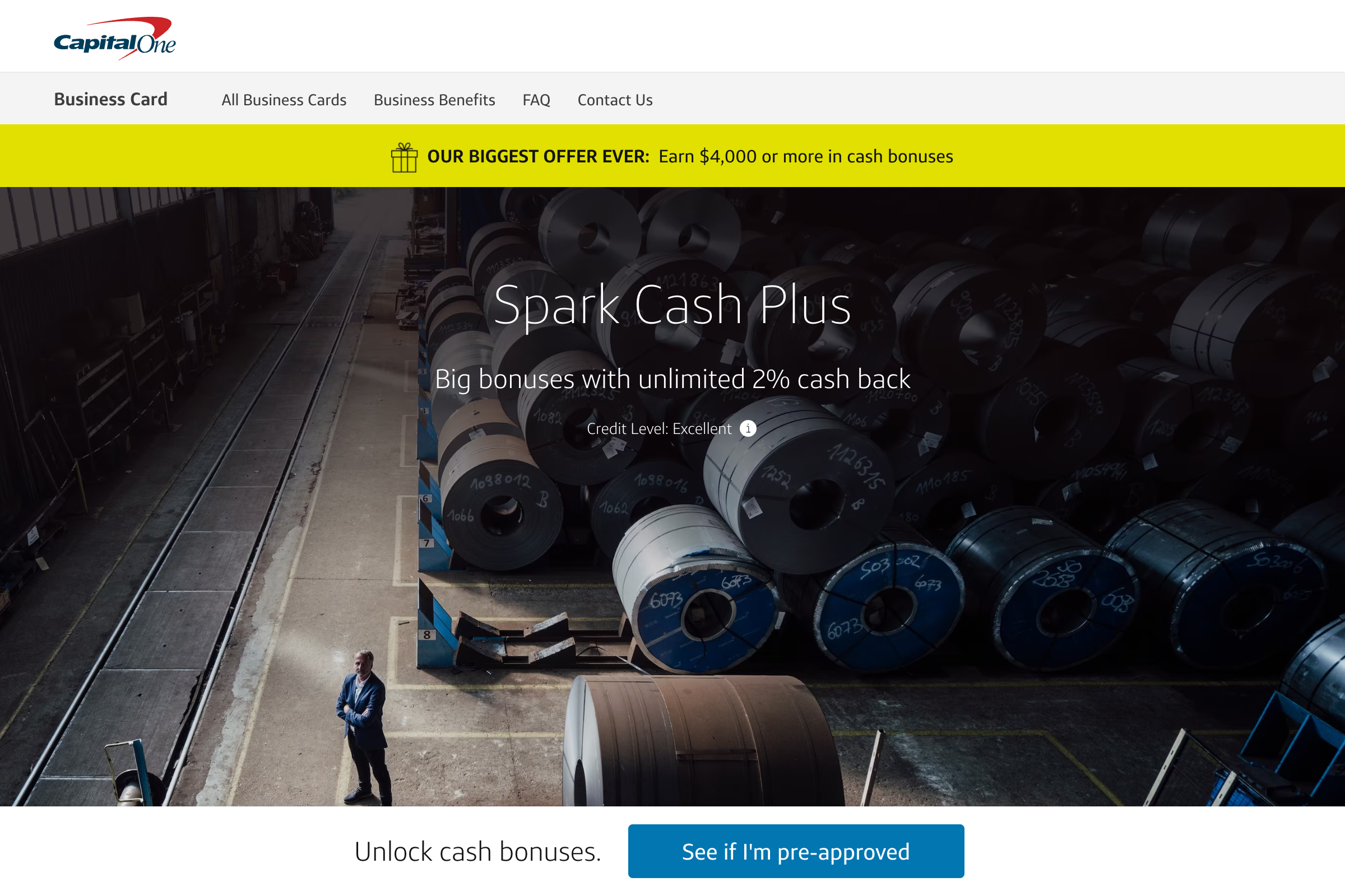 Capital One Spark Cash Plus homepage
