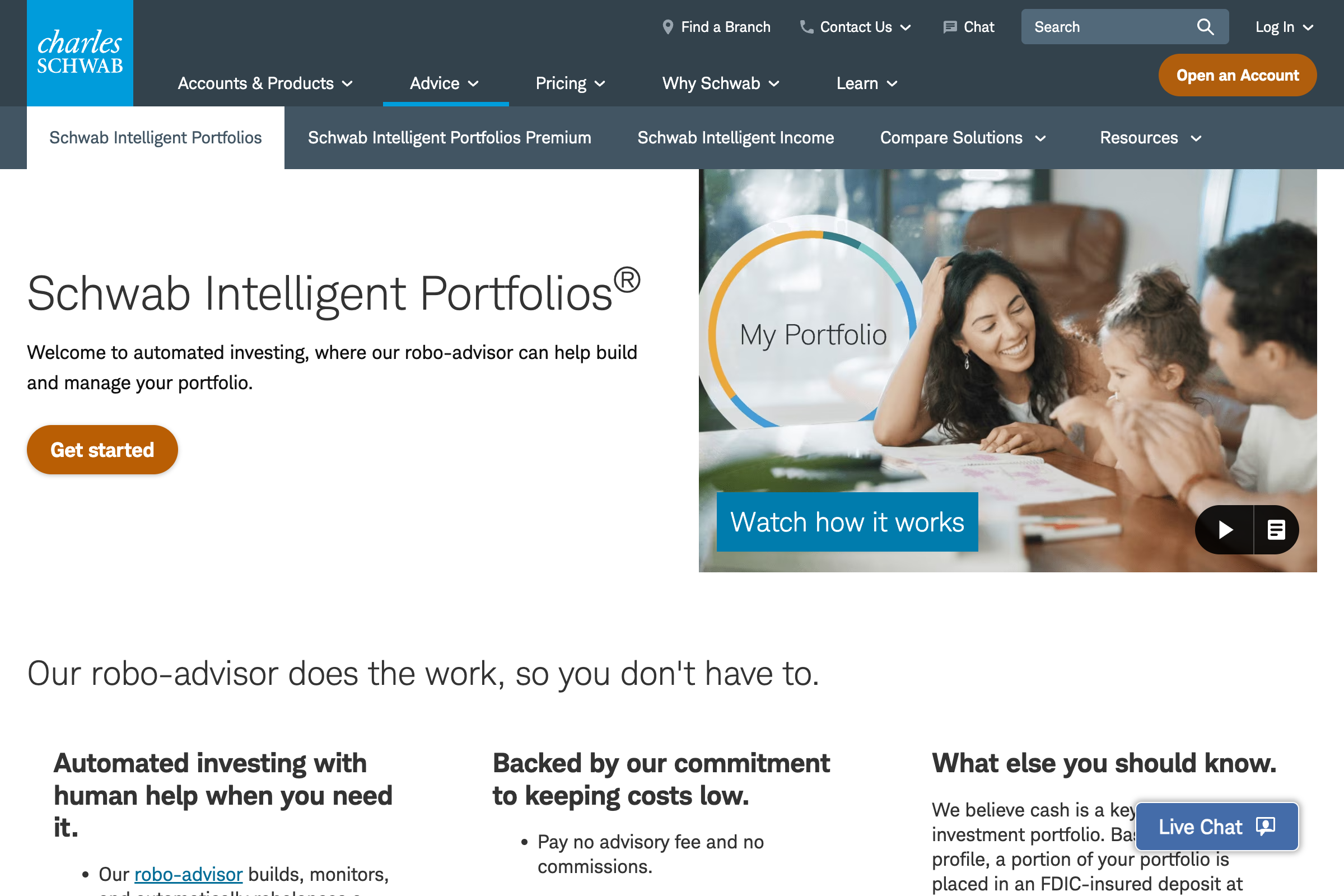 Charles Schwab Intelligent Portfolios homepage