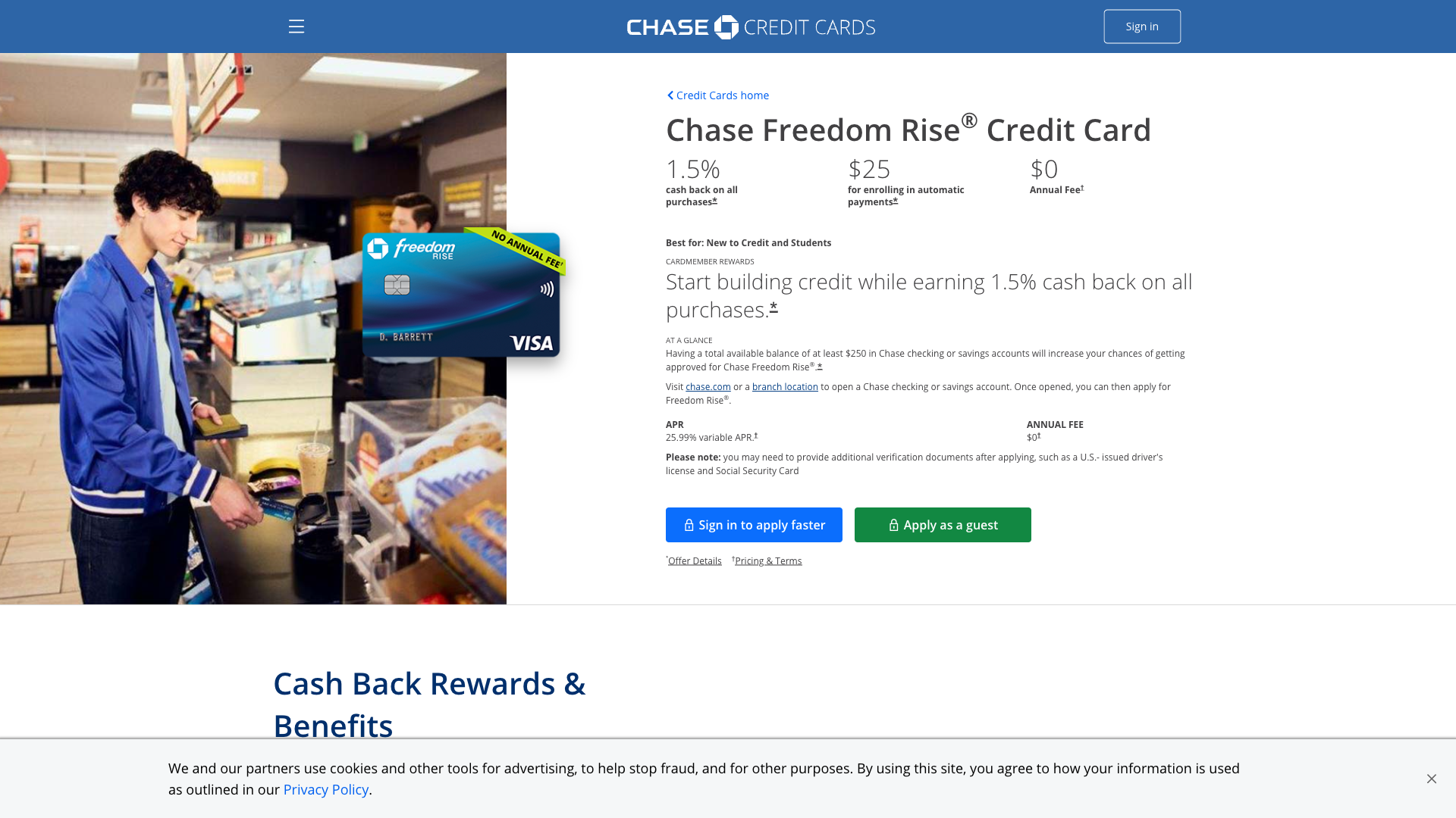 Chase Freedom Rise homepage