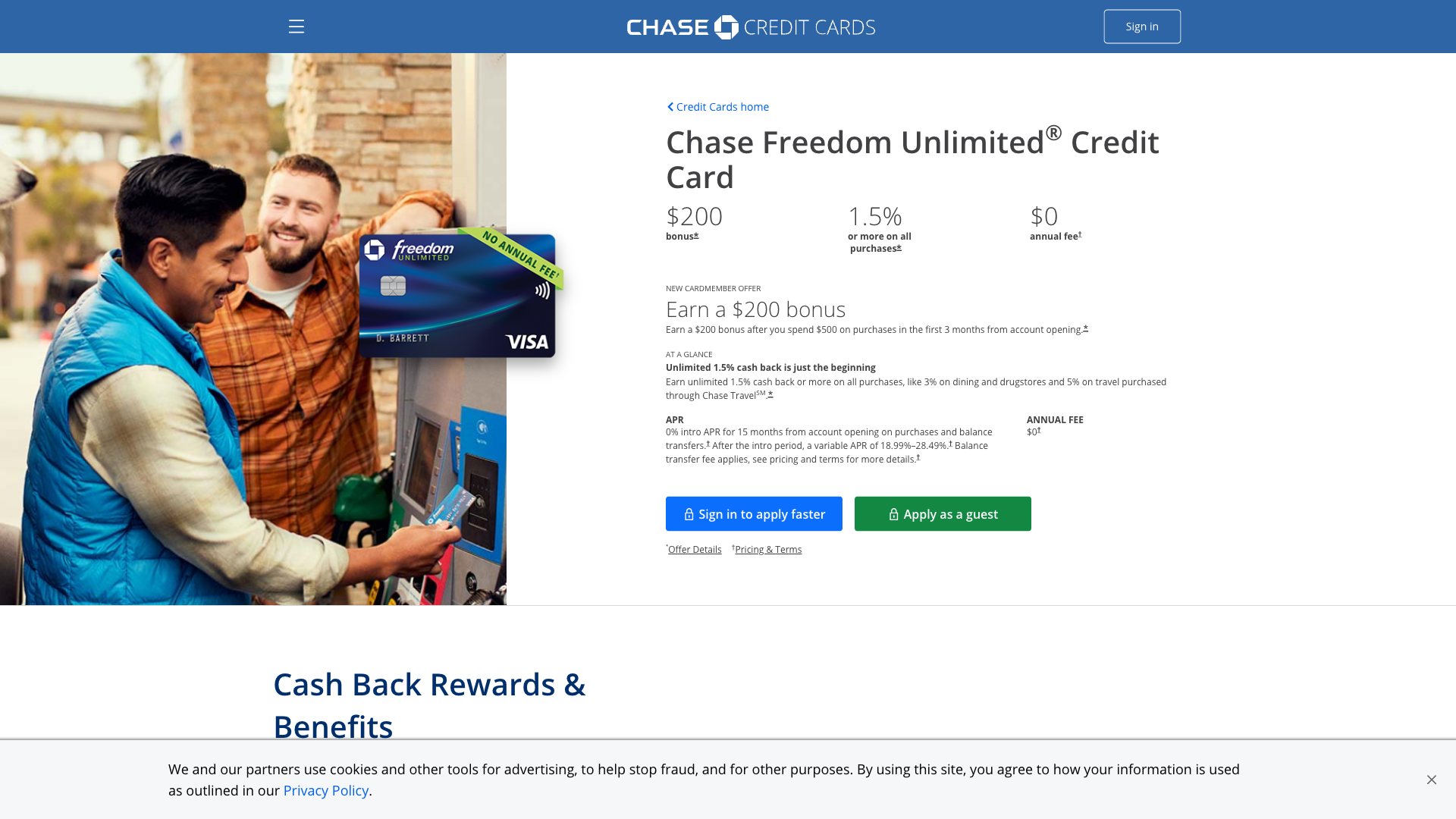 Chase Freedom Unlimited homepage