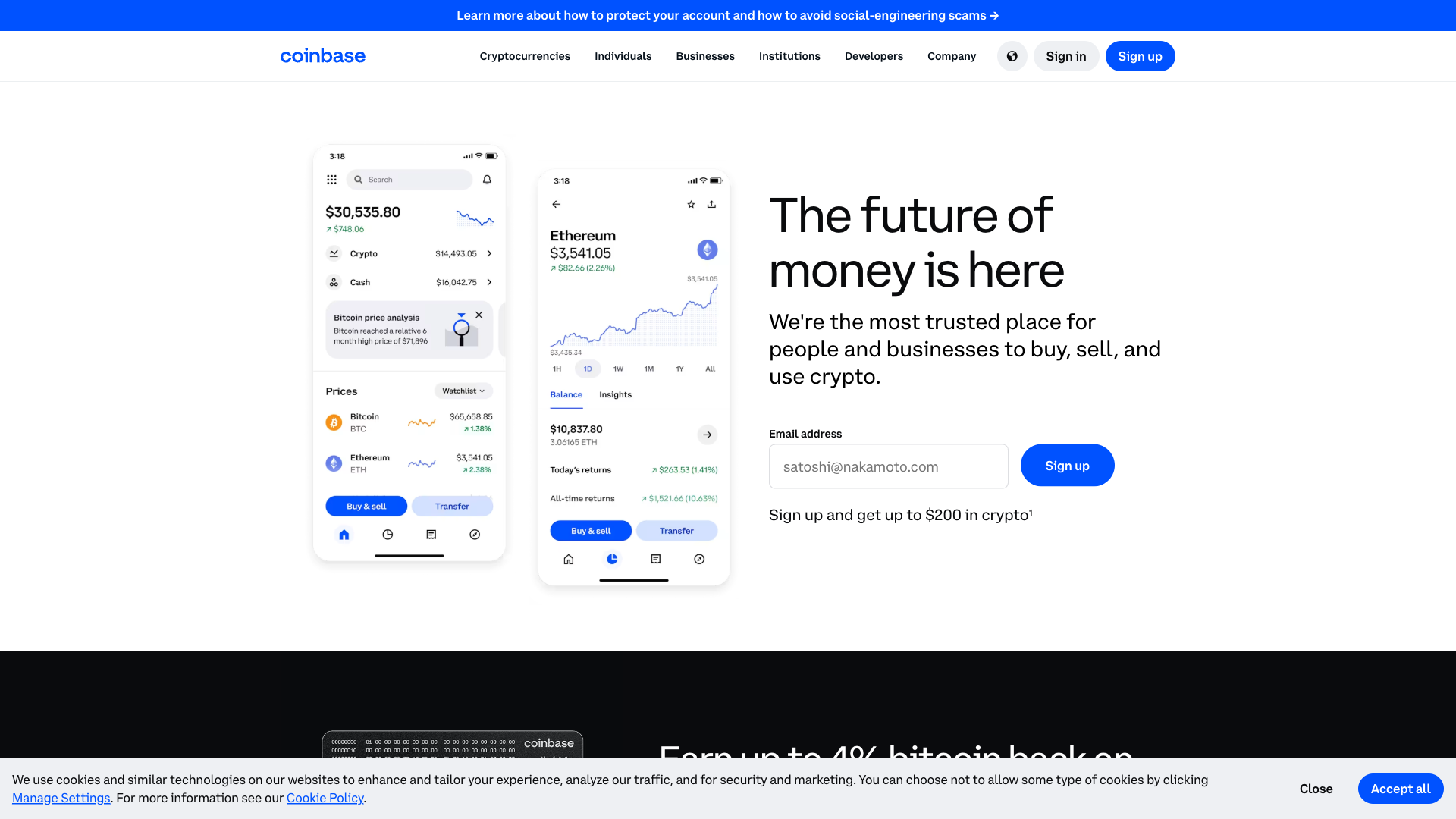 Coinbase homepage
