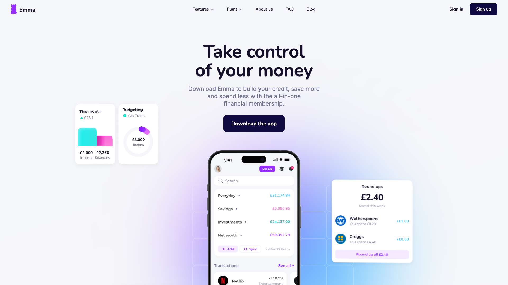 Emma app homepage