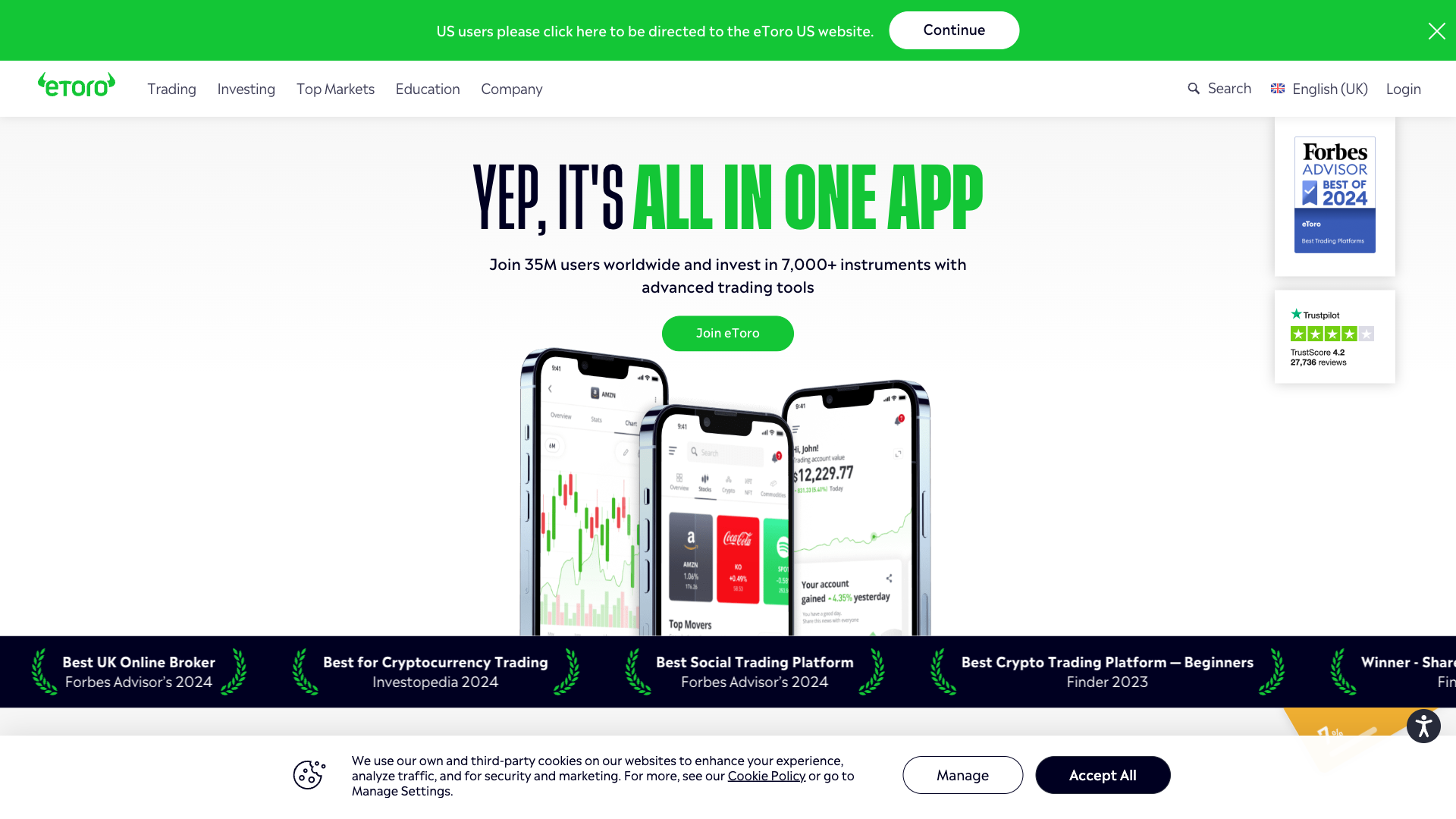 eToro homepage