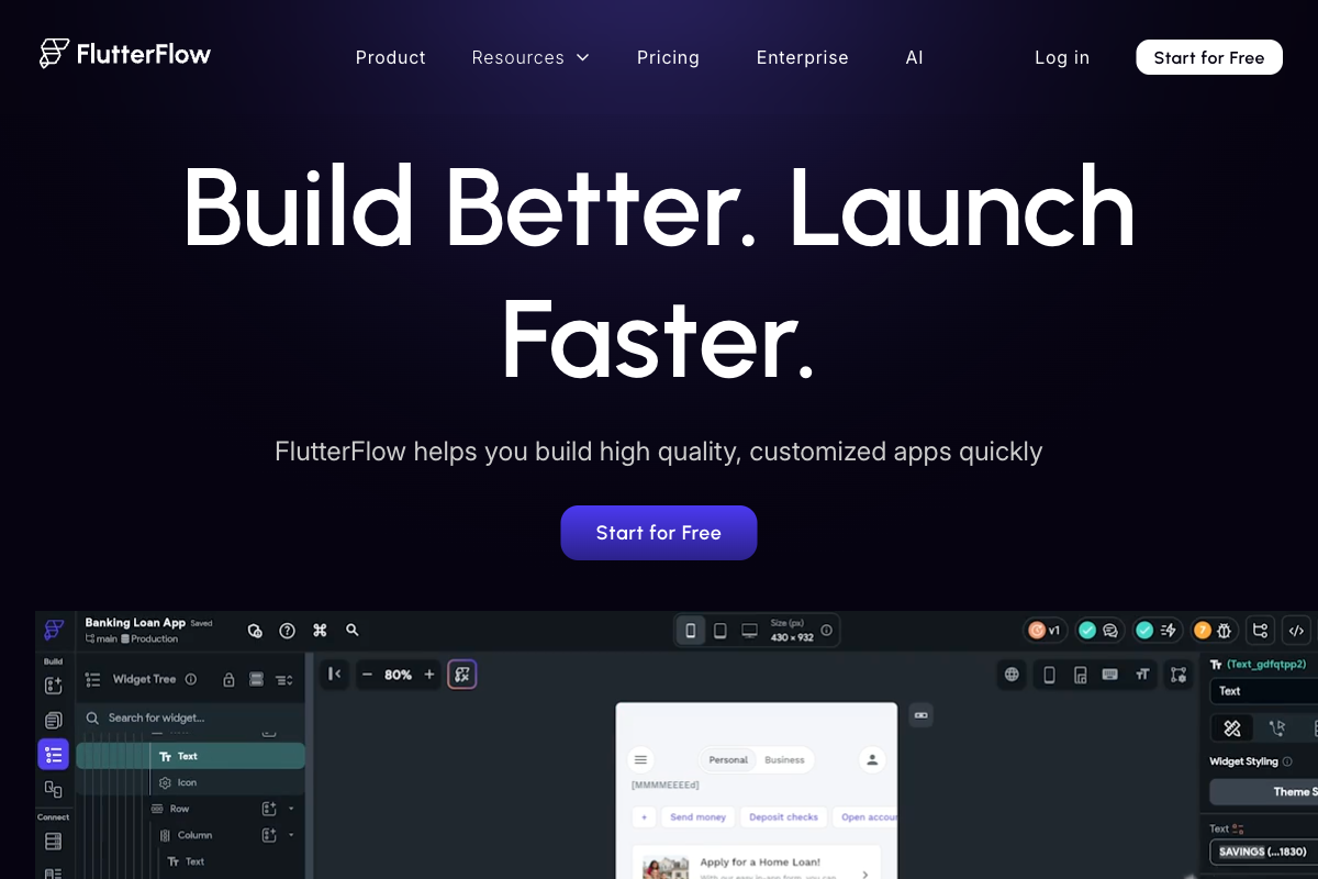 FlutterFlow homepage