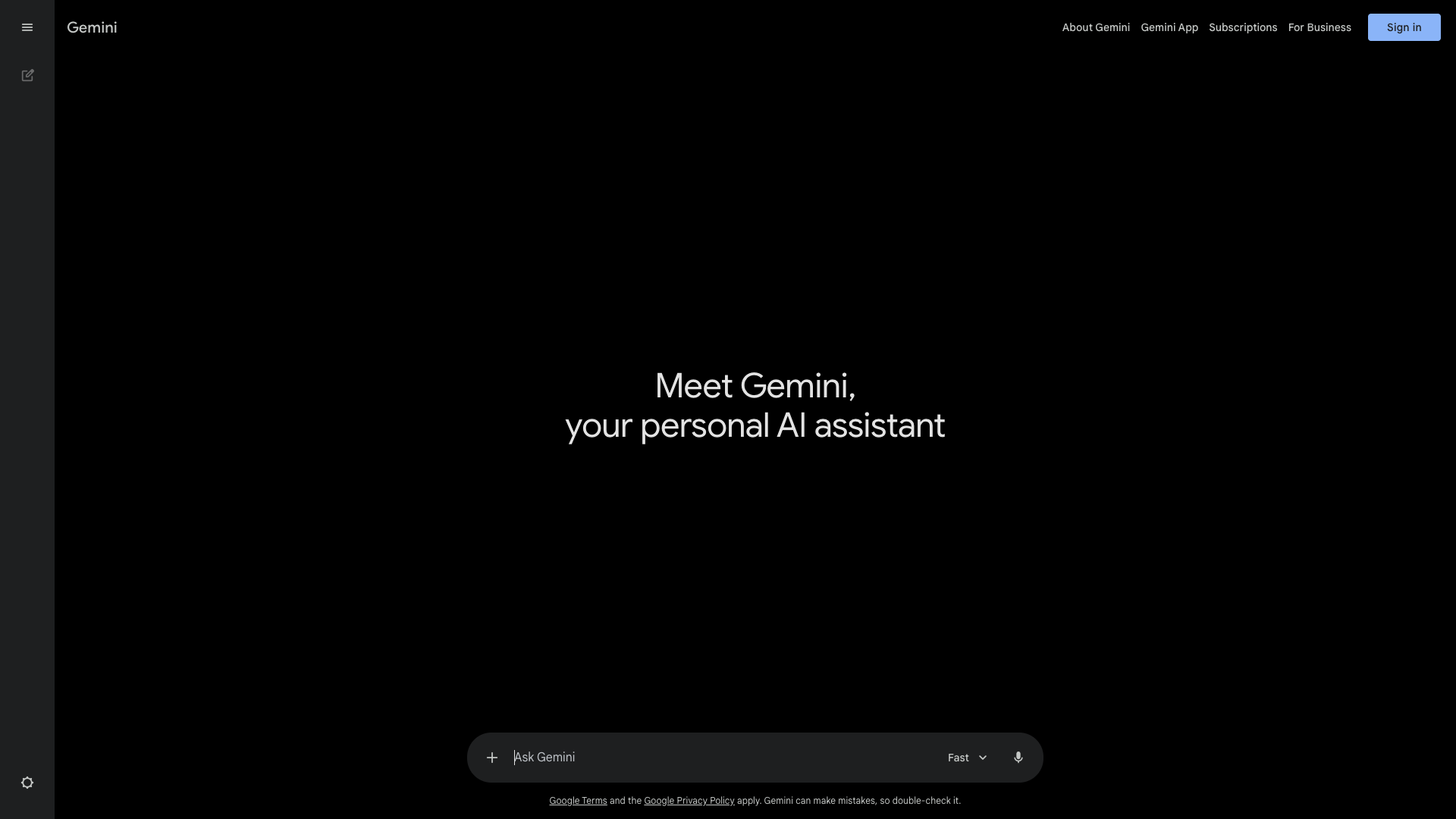 Google Gemini Homepage