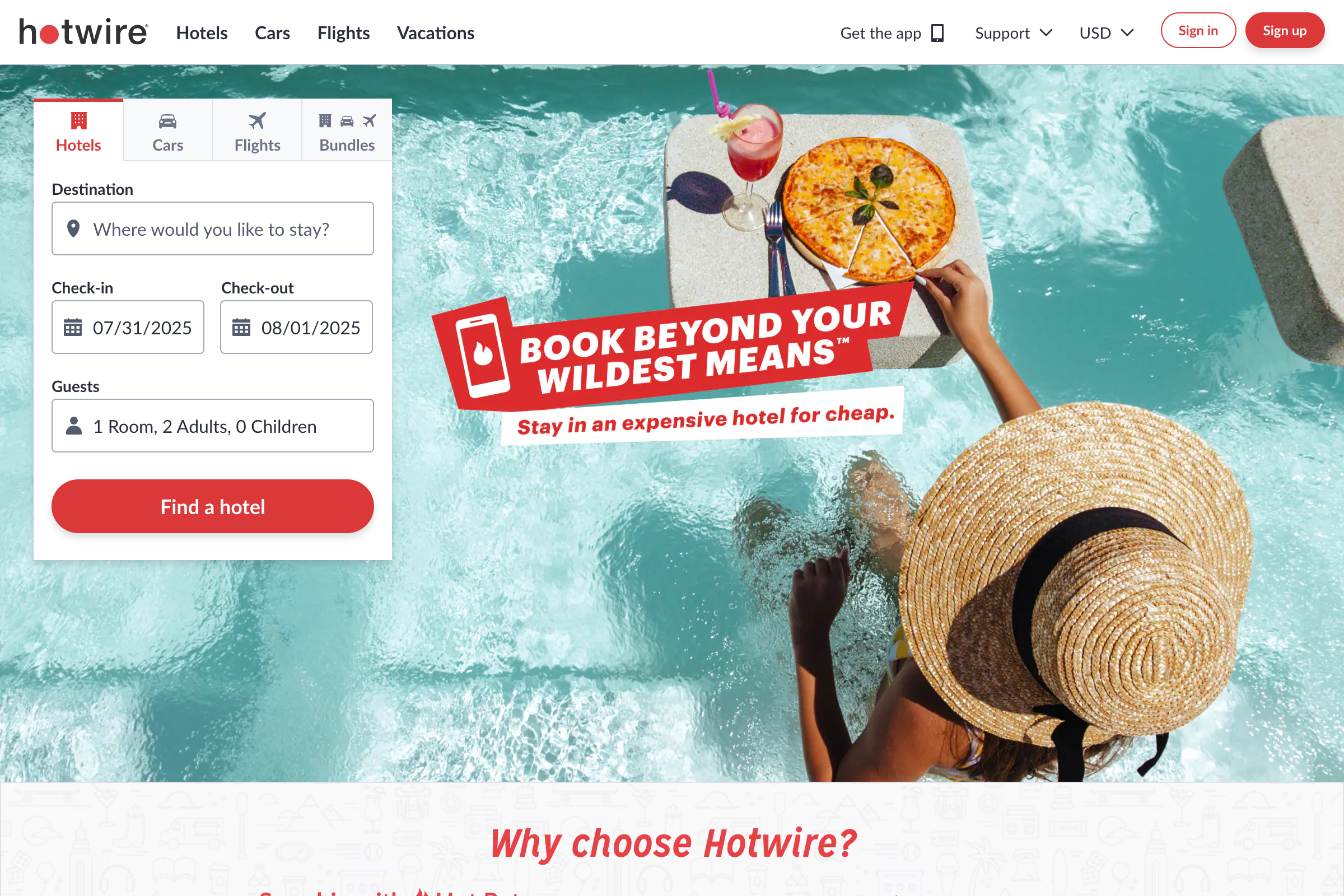 Hotwire homepage