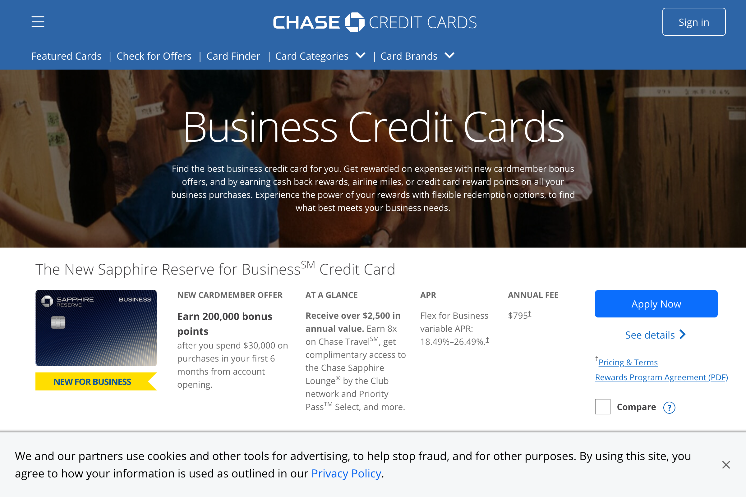 Chase Ink Business Preferred homepage