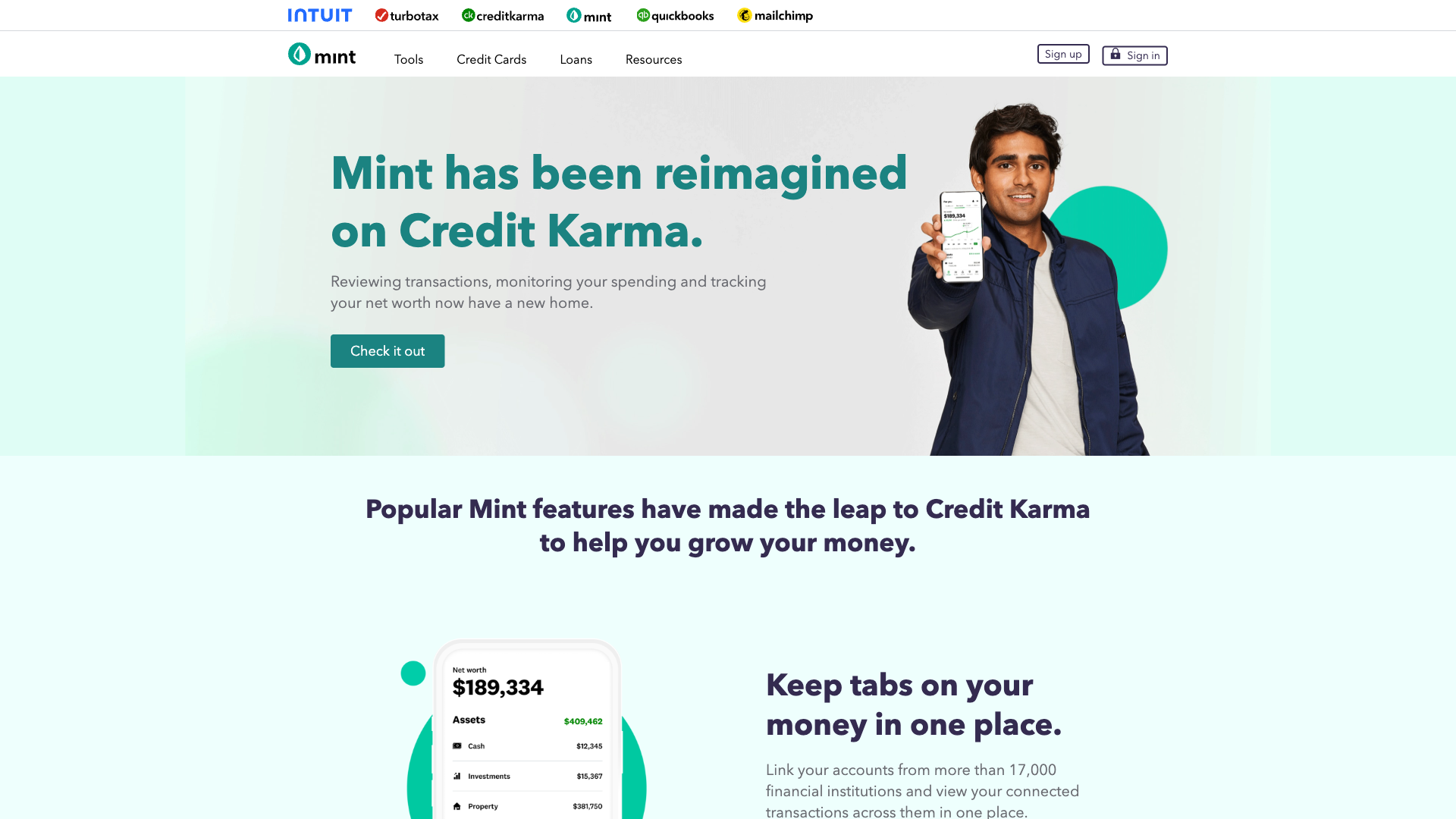 Mint homepage