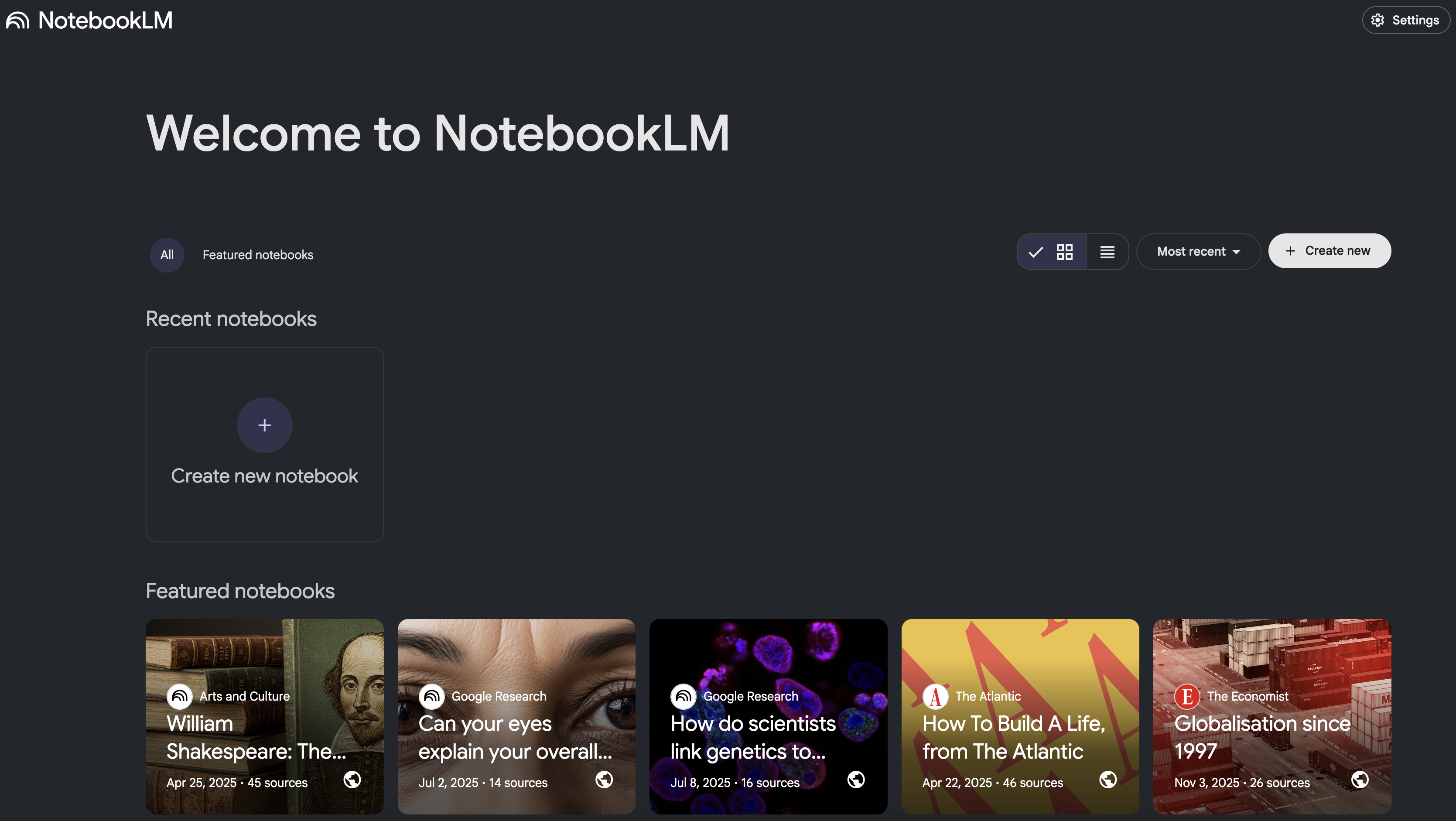 NotebookLM Homepage