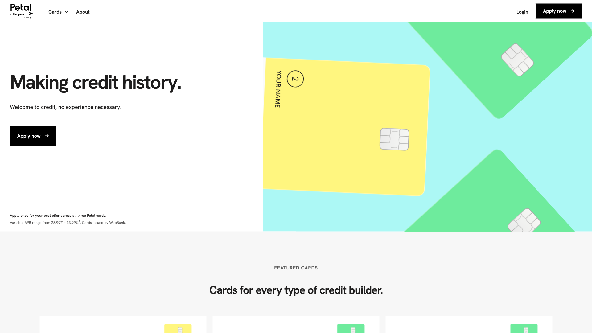 Petal 2 Visa homepage
