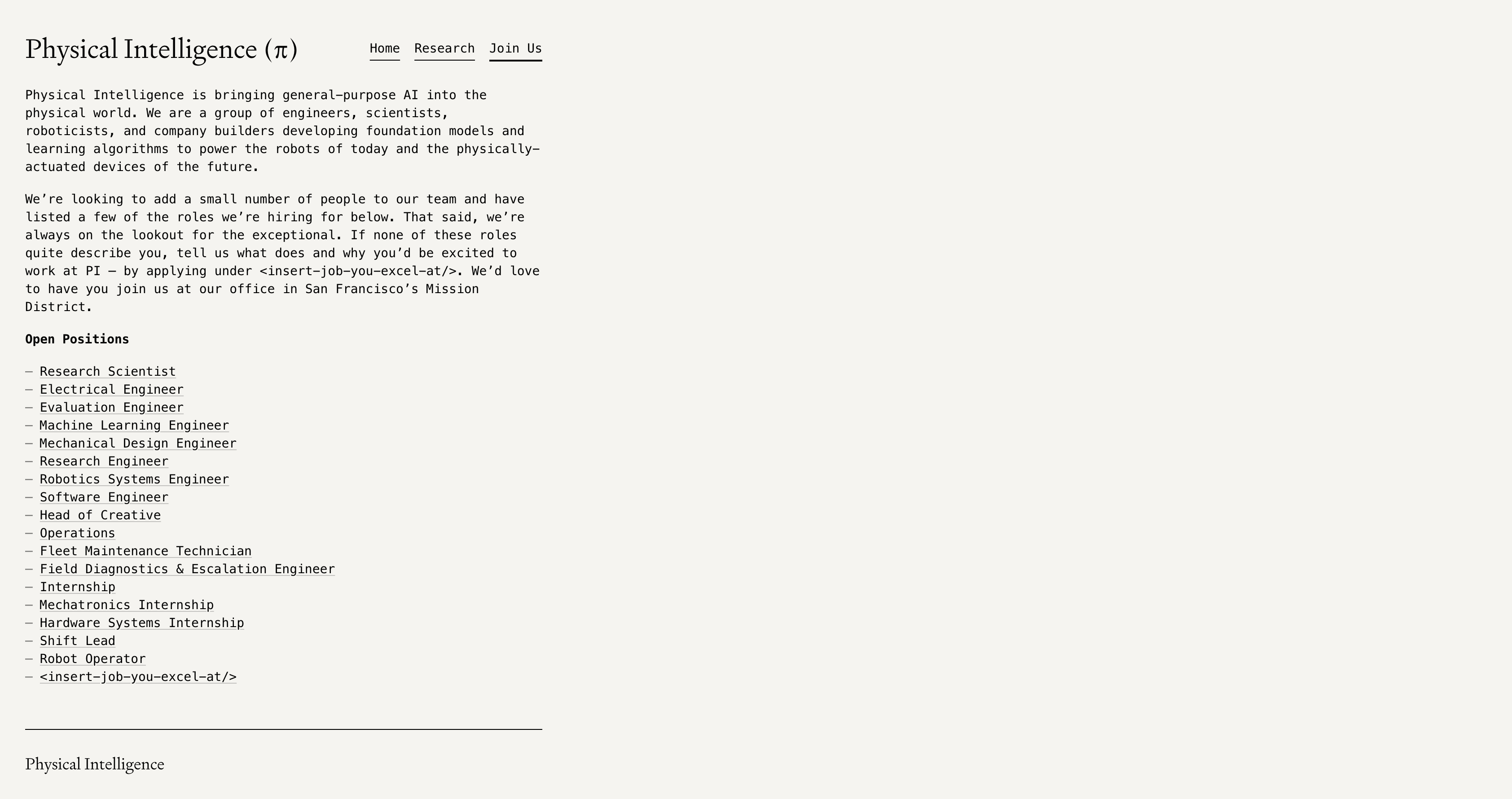 Physical Intelligence Homepage