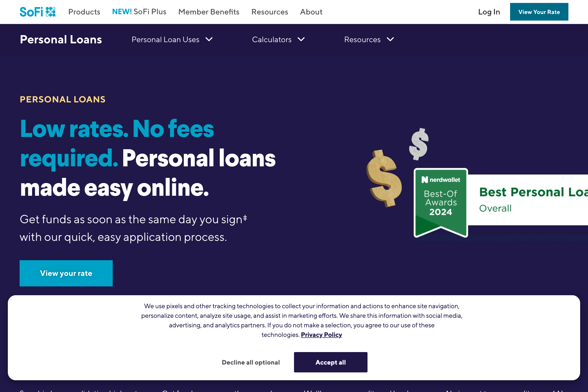 SoFi Personal Loans homepage