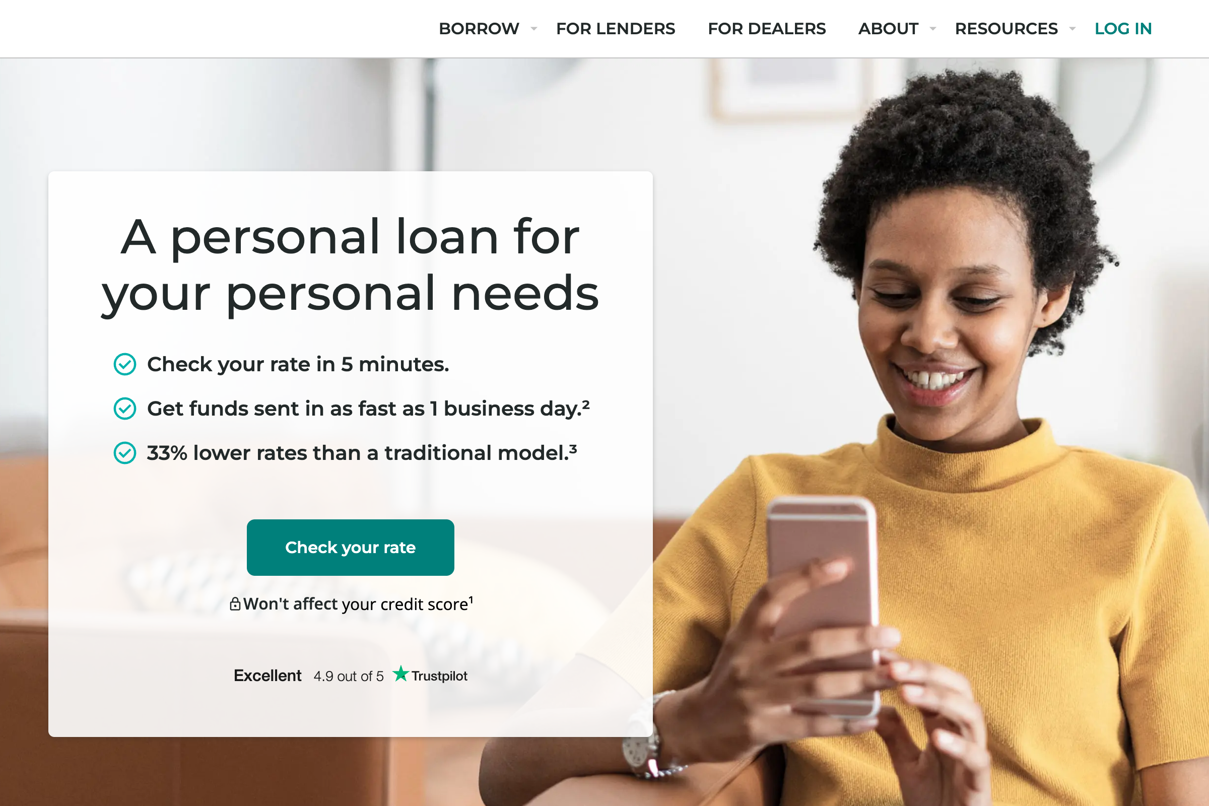 Upstart Personal Loans homepage