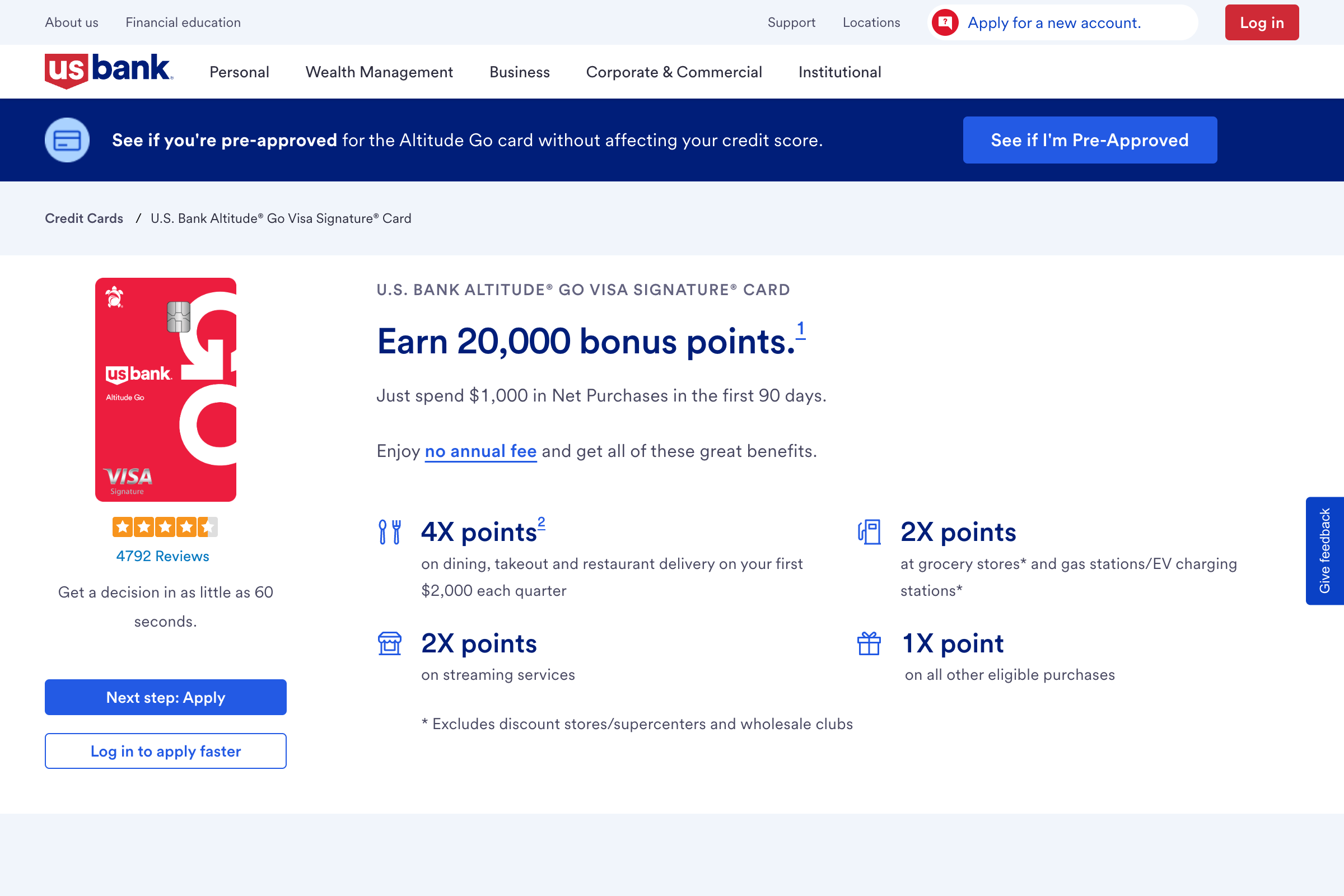 U.S. Bank Altitude Go homepage