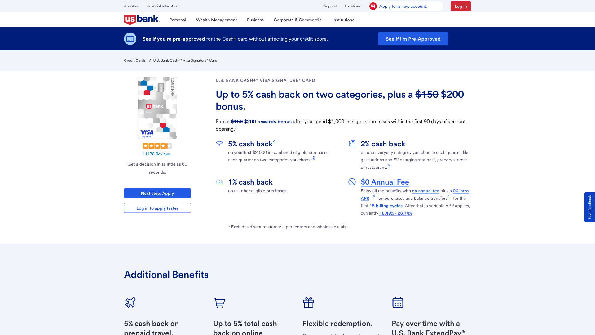 U.S. Bank Cash+ homepage