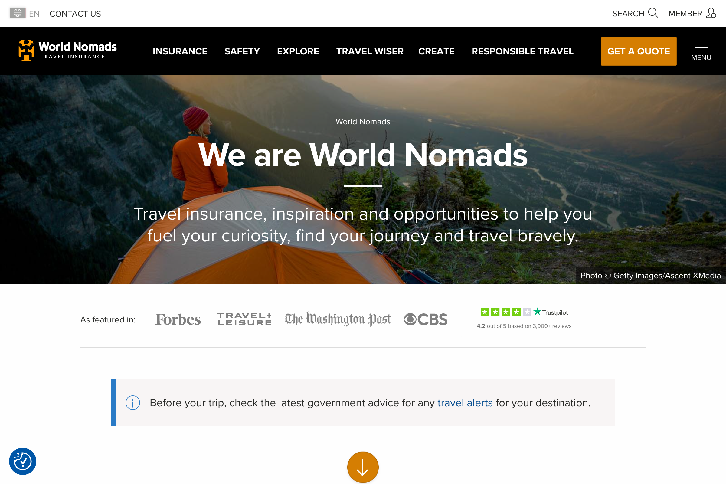 World Nomads homepage